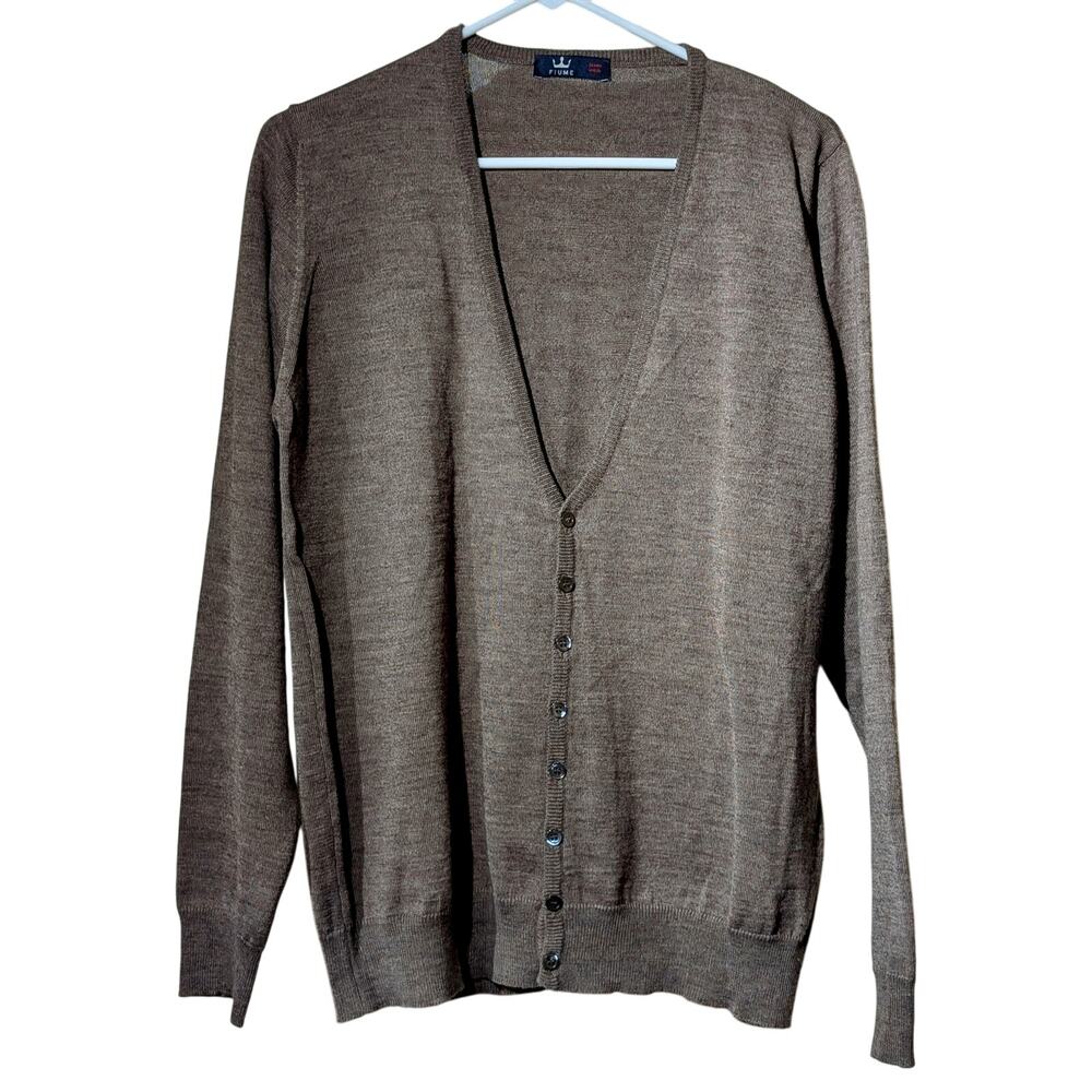 Fiume Made in Italy Brown Lightweight V Neck Button Front Cardigan Size L